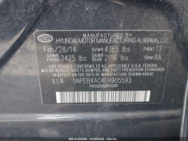 5NPEB4AC4EH905593 Hyundai SONATA GLS