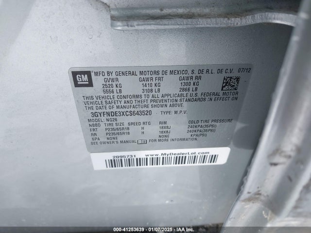 2012 CADILLAC SRX 3GYFNDE3XCS643520 Photo 8