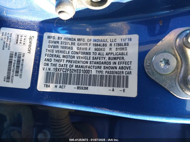Honda Civic Lx 2017 19XFC2F52HE010001 Image 9