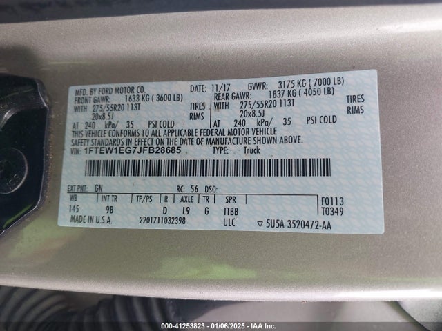 1FTEW1EG7JFB28685 Ford F-150 Platinum