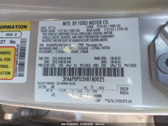 3FA6P0PU3HR180025 Ford Fusion Energi Se Luxury