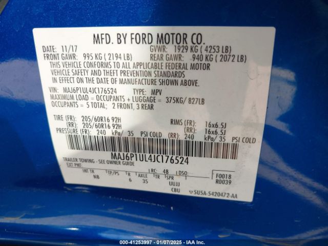 MAJ6P1UL4JC176524 Ford Ecosport Se