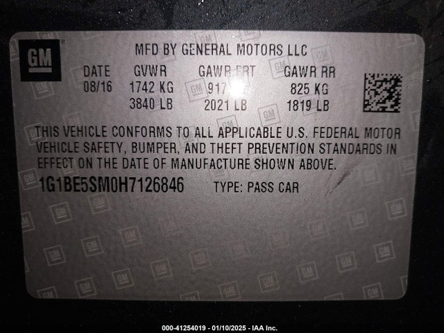 1G1BE5SM0H7126846 Chevrolet Cruze Lt Auto