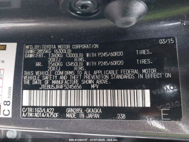 2015 TOYOTA 4RUNNER JTEBU5JR4F5245656 Photo 8