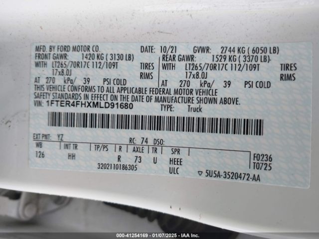 1FTER4FHXMLD91680 Ford Ranger Lariat