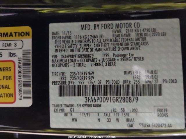 3FA6P0D91GR280879 Ford Fusion Titanium