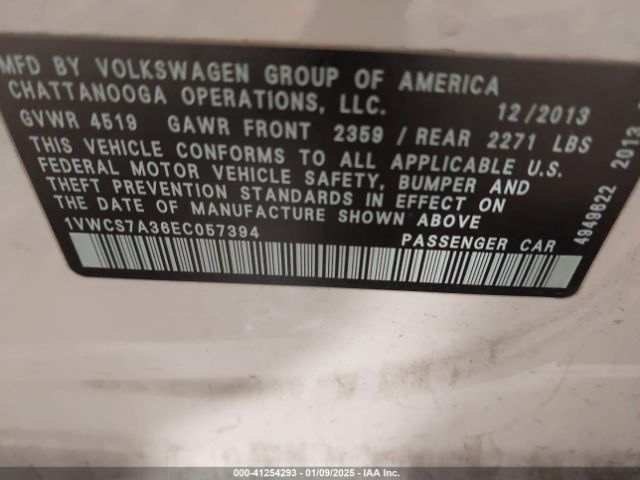 1VWCS7A36EC057394 Volkswagen Passat 1.8t Sel Premium