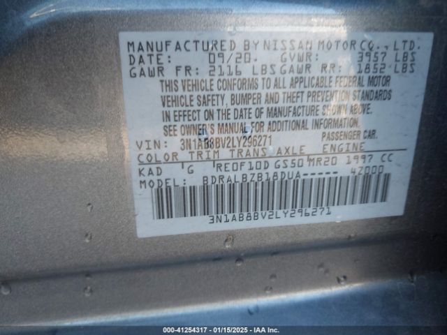 3N1AB8BV2LY296271 Nissan Sentra S Xtronic Cvt