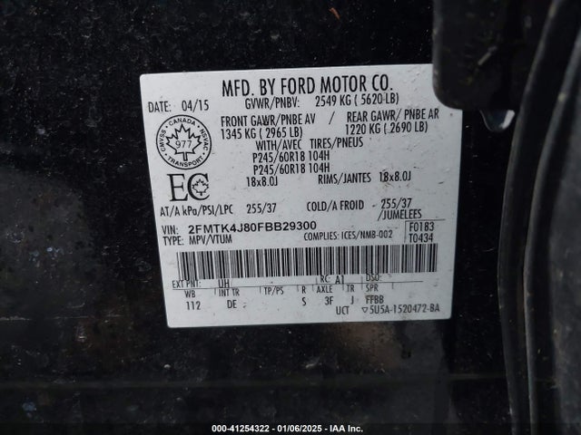 Ford EDGE SEL 2015 2FMTK4J80FBB29300 Image 9
