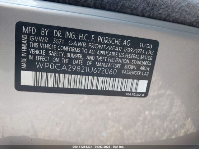 2001 PORSCHE BOXSTER WP0CA29821U622060 Photo 8