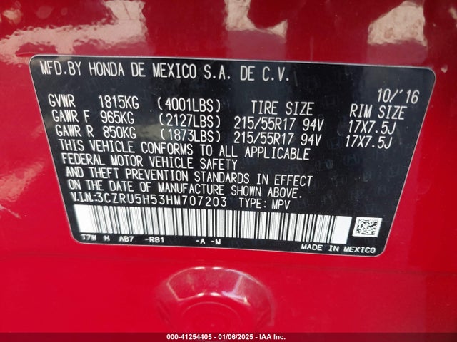 Honda HR-V EX 2017 3CZRU5H53HM707203 Image 9