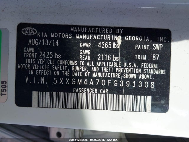 KIA Optima Lx 2015 5XXGM4A70FG391308 Image 9