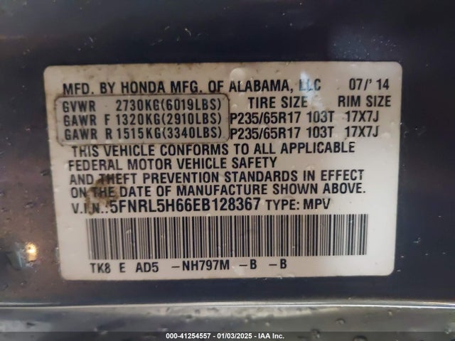 Honda Odyssey Ex-l 2014 5FNRL5H66EB128367 Image 9