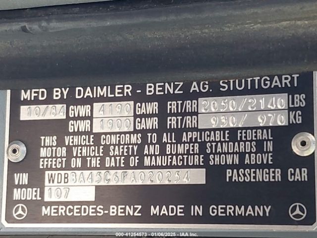 1985 MERCEDES-BENZ 380 WDBBA45C6FA020254 Photo 8