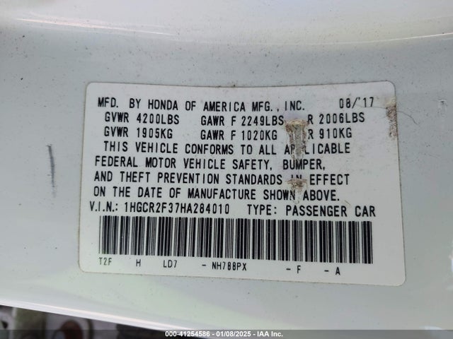 1HGCR2F37HA284010 Honda ACCORD LX