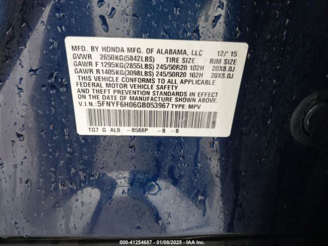 5FNYF6H06GB053967 Honda Pilot Elite