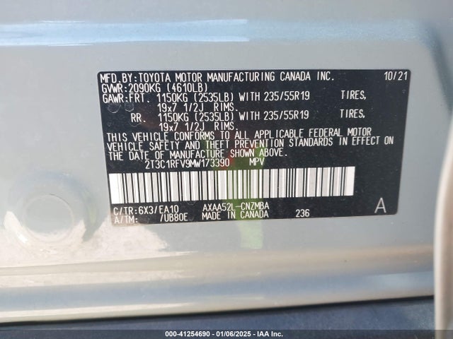 2T3C1RFV9MW173390 Toyota a25a-fks