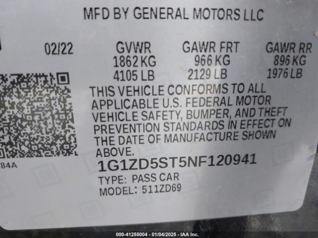 1G1ZD5ST5NF120941 Chevrolet Malibu Fwd Lt