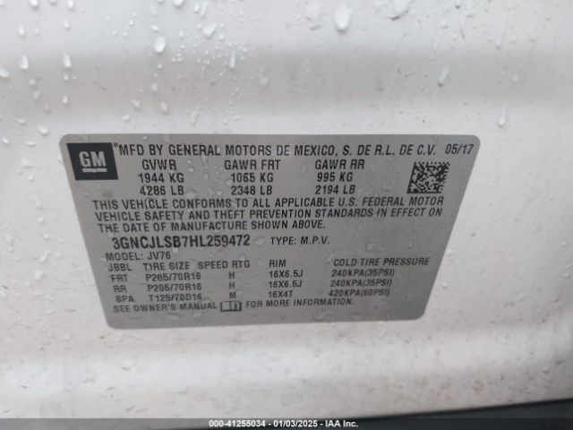 3GNCJLSB7HL259472 Chevrolet Trax Lt