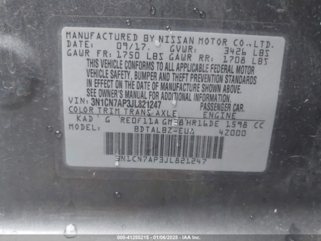 3N1CN7AP3JL821247 Nissan Versa 1.6 Sv