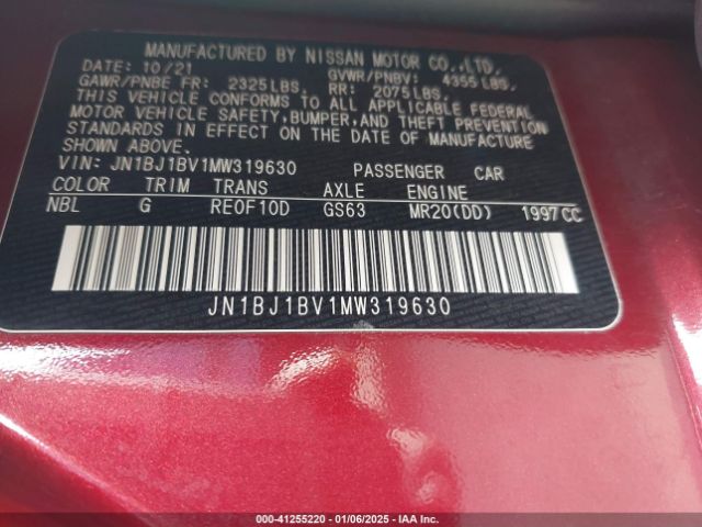 JN1BJ1BV1MW319630 Nissan Rogue Sport Sv Fwd Xtronic Cvt