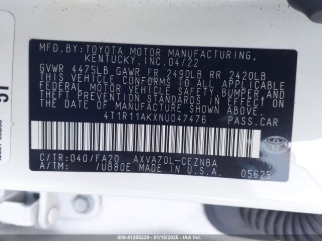 4T1R11AKXNU047476 Toyota CAMRY LE