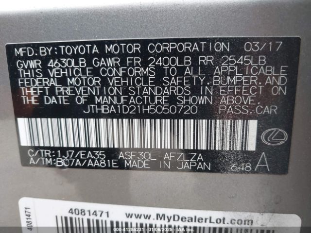 JTHBA1D21H5050720 Lexus IS 200T