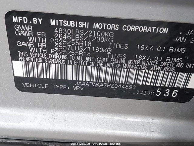 JA4ATWAA7RZ044893 Mitsubishi Eclipse Cross Se S-awc/sel S-awc