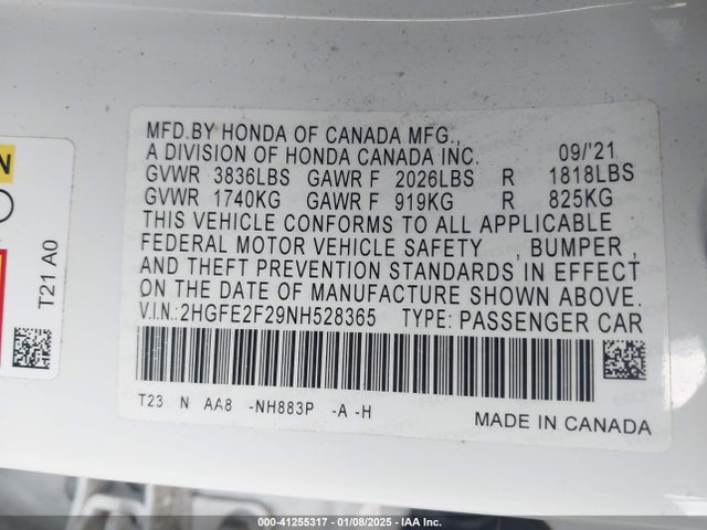 Honda Civic Lx 2022 2HGFE2F29NH528365 Image 9