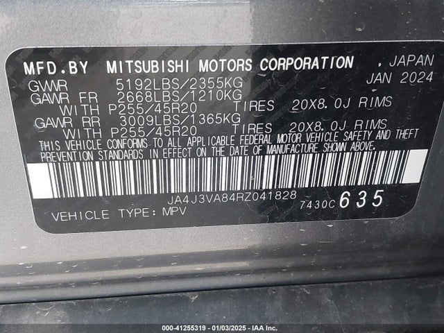 JA4J3VA84RZ041828 Mitsubishi Outlander Se 2.5 2wd/se Black Edition S-awc/se Black Edition W/pano Roof S-awc