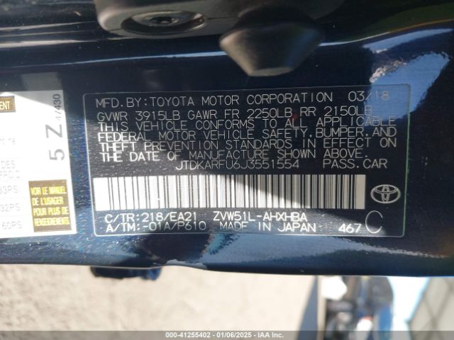 JTDKARFU6J3551554 Toyota Prius Three Touring