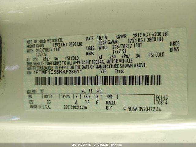 1FTMF1C55KKF28511 Ford F-150 Xl