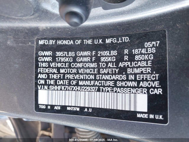 SHHFK7H7XHU229327 Honda Civic Ex-l