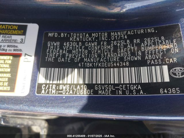 4T1BK1FK0EU544348 Toyota Camry Xle V6
