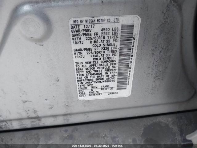 JN8AT2MT9JW460255 Nissan Rogue Sl