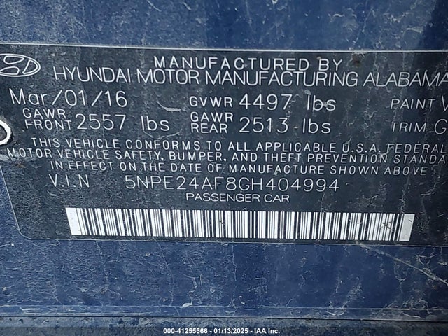 5NPE24AF8GH404994 Hyundai Sonata