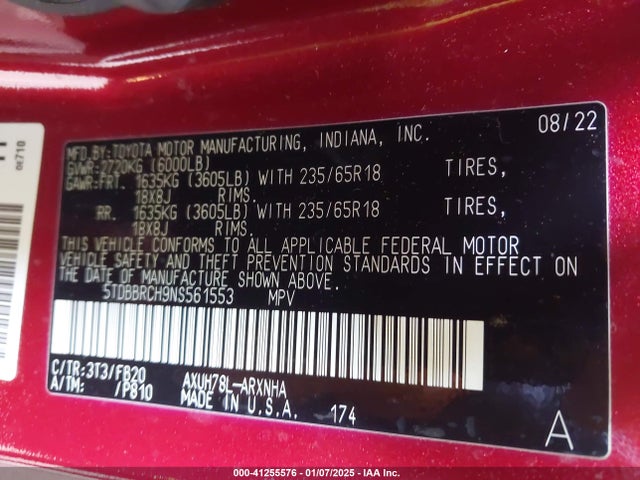 5TDBBRCH9NS561553 Toyota Highlander Hybrid Le