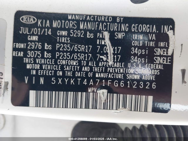 KIA Sorento Lx V6 2015 5XYKT4A71FG612326 Image 9