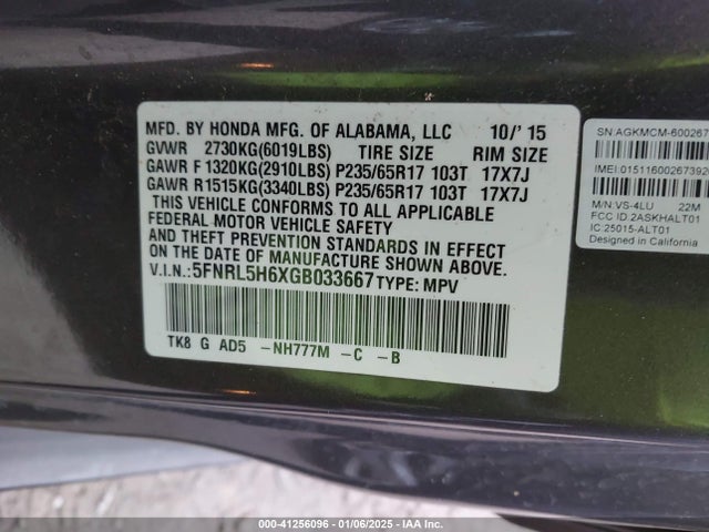 Honda Odyssey Ex-l 2016 5FNRL5H6XGB033667 Image 9