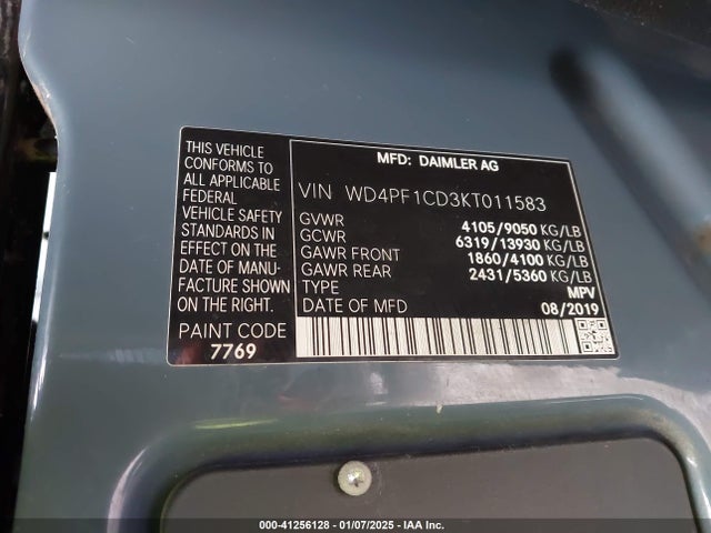 WD4PF1CD3KT011583 Mercedes-Benz Sprinter 2500 High Roof V6