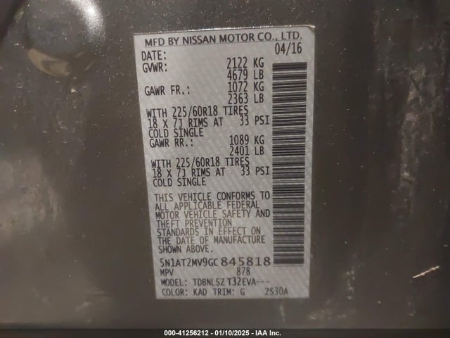 5N1AT2MV9GC845818 Nissan Rogue Sl