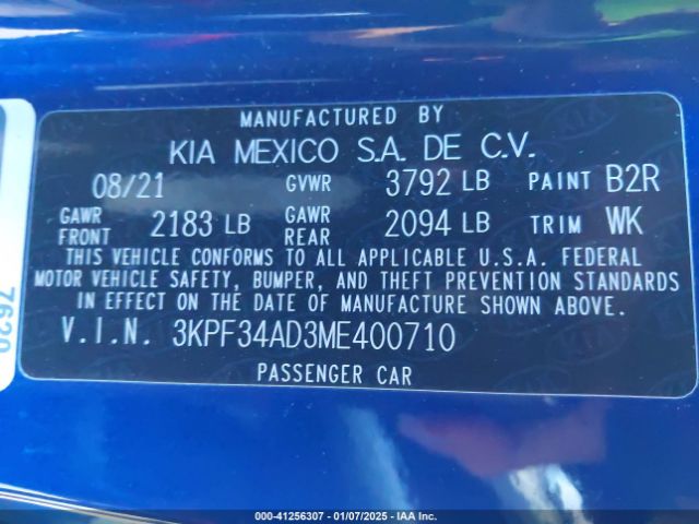 3KPF34AD3ME400710 KIA Forte Gt-line