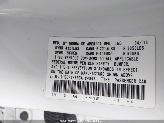 1HGCR2F69GA194947 Honda Accord Sport
