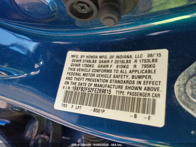 Honda Civic Lx 2015 19XFB2F52FE269815 Image 9