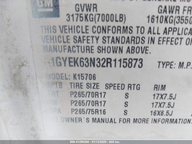 2002 CADILLAC ESCALADE 1GYEK63N32R115873 Photo 8