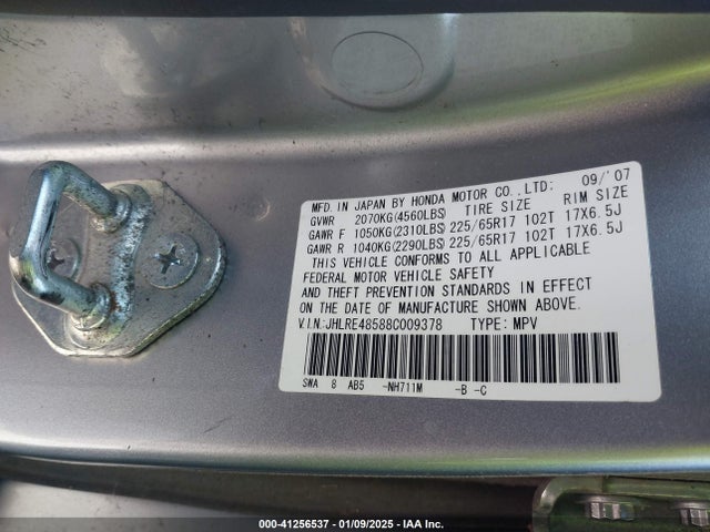 Auction sale of the 2008 Honda Cr-v Ex, vin: JHLRE48588C009378, lot number: 41256537