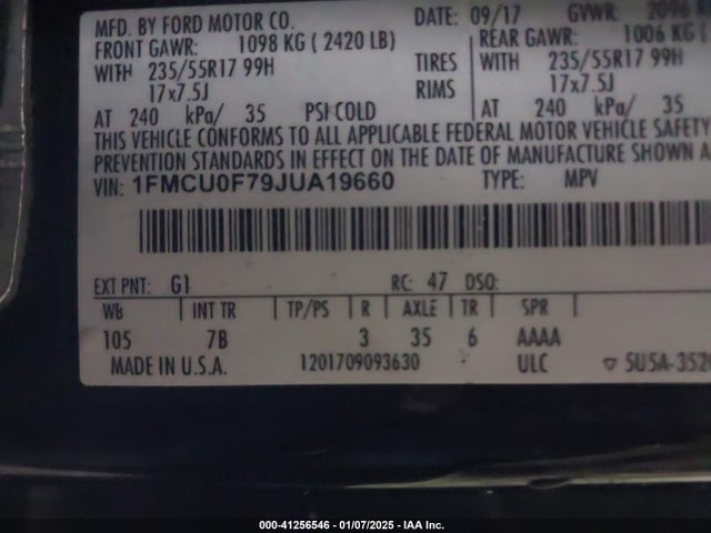 Ford ESCAPE S 2018 1FMCU0F79JUA19660 Image 9