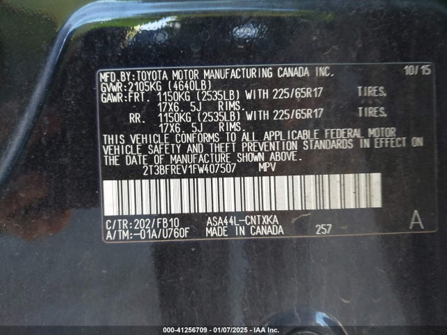 2T3BFREV1FW407507 Toyota RAV4 LE