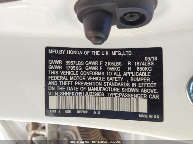 SHHFK7H51JU239958 Honda CIVIC EX