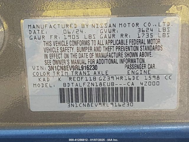 3N1CN8EV9RL916230 Nissan Versa 1.6 Sv